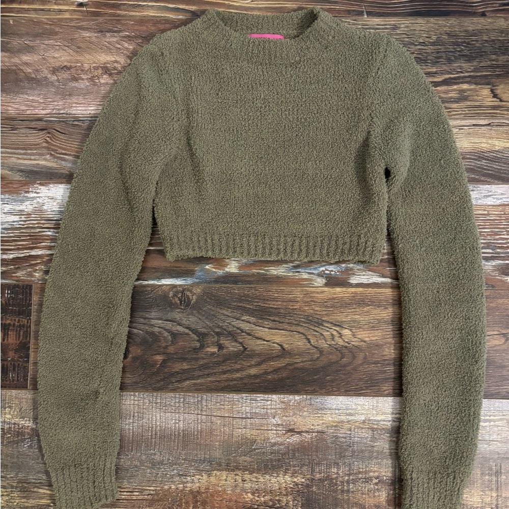 Edikted Women’s Cropped Sweater Green Size X-small Long Sleeve